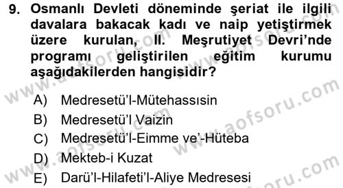 Eğitim Tarihi Dersi 2015 - 2016 Yılı (Final) Dönem Sonu Sınav Soruları 9. Soru