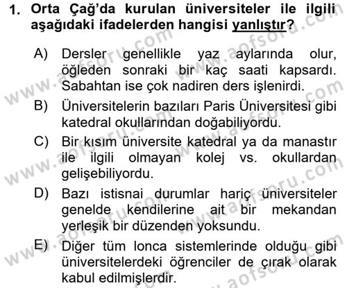 Eğitim Tarihi Dersi 2016 - 2017 Yılı 3 Ders Sınav Soruları 1. Soru