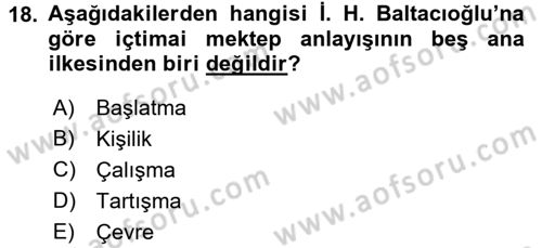 Eğitim Tarihi Dersi 2016 - 2017 Yılı 3 Ders Sınav Soruları 18. Soru