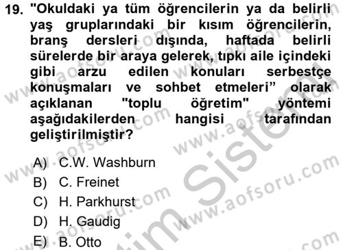 Eğitim Tarihi Dersi 2016 - 2017 Yılı 3 Ders Sınav Soruları 19. Soru