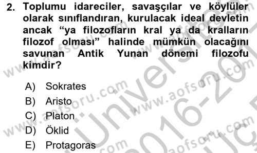 Eğitim Tarihi Dersi 2016 - 2017 Yılı 3 Ders Sınav Soruları 2. Soru