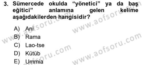 Eğitim Tarihi Dersi 2016 - 2017 Yılı 3 Ders Sınav Soruları 3. Soru