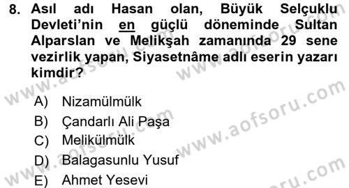 Eğitim Tarihi Dersi 2016 - 2017 Yılı 3 Ders Sınav Soruları 8. Soru