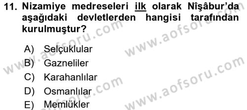 Eğitim Tarihi Dersi 2016 - 2017 Yılı (Vize) Ara Sınav Soruları 11. Soru