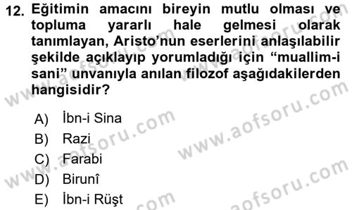 Eğitim Tarihi Dersi 2016 - 2017 Yılı (Vize) Ara Sınav Soruları 12. Soru