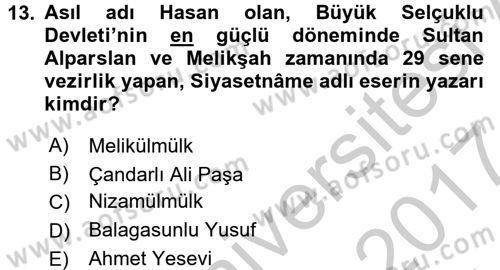 Eğitim Tarihi Dersi 2016 - 2017 Yılı (Vize) Ara Sınav Soruları 13. Soru