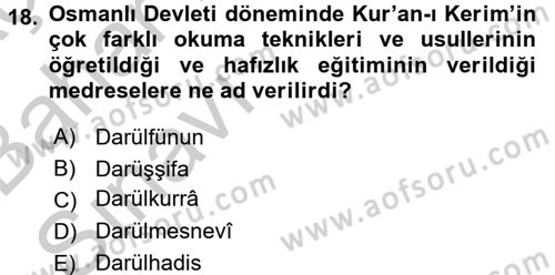 Eğitim Tarihi Dersi 2016 - 2017 Yılı (Vize) Ara Sınav Soruları 18. Soru