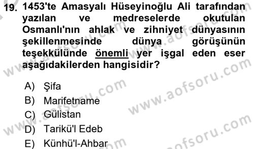 Eğitim Tarihi Dersi 2016 - 2017 Yılı (Vize) Ara Sınav Soruları 19. Soru