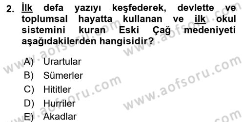 Eğitim Tarihi Dersi 2016 - 2017 Yılı (Vize) Ara Sınav Soruları 2. Soru