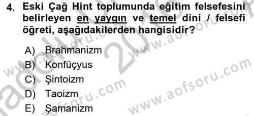 Eğitim Tarihi Dersi 2016 - 2017 Yılı (Vize) Ara Sınav Soruları 4. Soru