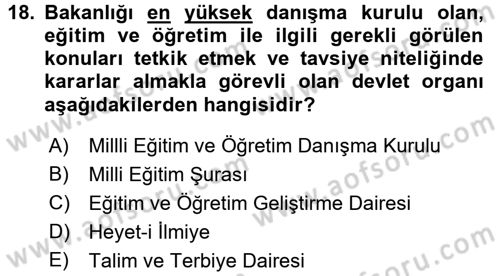 Eğitim Tarihi Dersi 2016 - 2017 Yılı (Final) Dönem Sonu Sınav Soruları 18. Soru