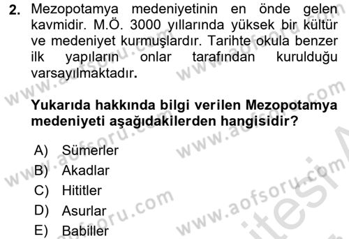 Eğitim Tarihi Dersi 2016 - 2017 Yılı (Final) Dönem Sonu Sınav Soruları 2. Soru