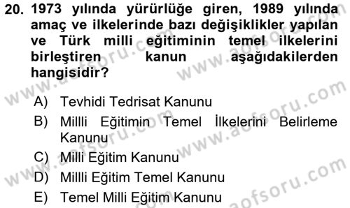 Eğitim Tarihi Dersi 2016 - 2017 Yılı (Final) Dönem Sonu Sınav Soruları 20. Soru