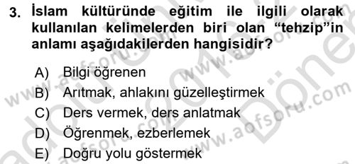 Eğitim Tarihi Dersi 2016 - 2017 Yılı (Final) Dönem Sonu Sınav Soruları 3. Soru