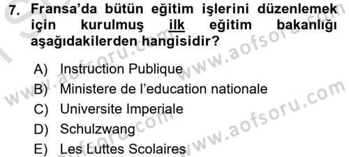 Eğitim Tarihi Dersi 2016 - 2017 Yılı (Final) Dönem Sonu Sınav Soruları 7. Soru