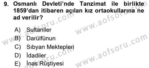 Eğitim Tarihi Dersi 2016 - 2017 Yılı (Final) Dönem Sonu Sınav Soruları 9. Soru