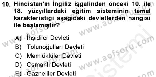Eğitim Tarihi Dersi 2017 - 2018 Yılı (Vize) Ara Sınav Soruları 10. Soru