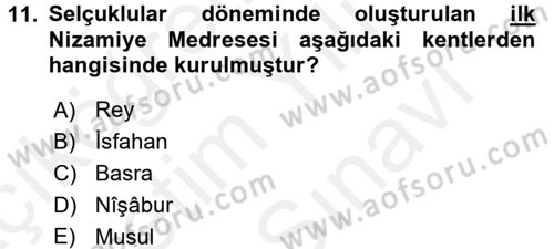 Eğitim Tarihi Dersi 2017 - 2018 Yılı (Vize) Ara Sınav Soruları 11. Soru
