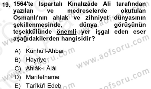 Eğitim Tarihi Dersi 2017 - 2018 Yılı (Vize) Ara Sınav Soruları 19. Soru