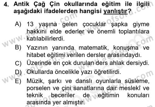 Eğitim Tarihi Dersi 2017 - 2018 Yılı (Vize) Ara Sınav Soruları 4. Soru