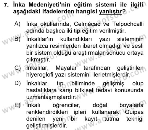 Eğitim Tarihi Dersi 2017 - 2018 Yılı (Vize) Ara Sınav Soruları 7. Soru