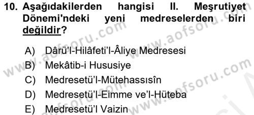 Eğitim Tarihi Dersi 2017 - 2018 Yılı (Final) Dönem Sonu Sınav Soruları 10. Soru