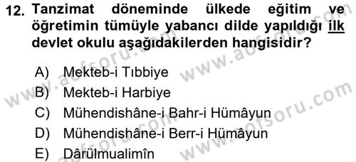 Eğitim Tarihi Dersi 2017 - 2018 Yılı (Final) Dönem Sonu Sınav Soruları 12. Soru