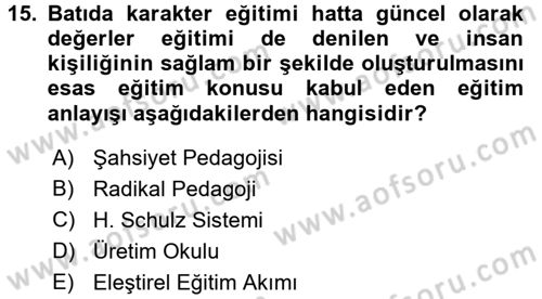 Eğitim Tarihi Dersi 2017 - 2018 Yılı (Final) Dönem Sonu Sınav Soruları 15. Soru