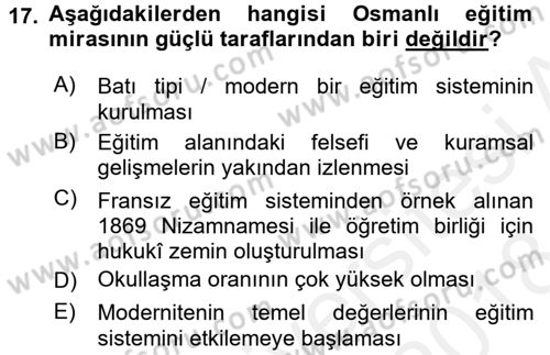 Eğitim Tarihi Dersi 2017 - 2018 Yılı (Final) Dönem Sonu Sınav Soruları 17. Soru