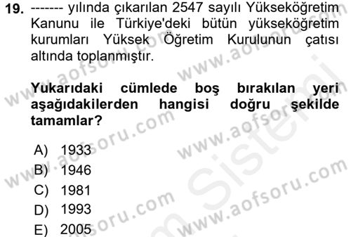 Eğitim Tarihi Dersi 2017 - 2018 Yılı (Final) Dönem Sonu Sınav Soruları 19. Soru