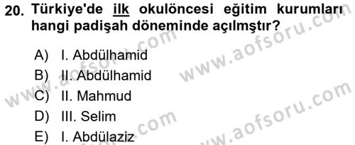 Eğitim Tarihi Dersi 2017 - 2018 Yılı (Final) Dönem Sonu Sınav Soruları 20. Soru
