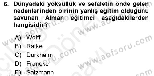 Eğitim Tarihi Dersi 2017 - 2018 Yılı (Final) Dönem Sonu Sınav Soruları 6. Soru