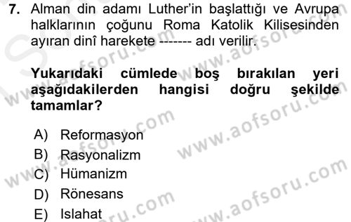 Eğitim Tarihi Dersi 2017 - 2018 Yılı (Final) Dönem Sonu Sınav Soruları 7. Soru