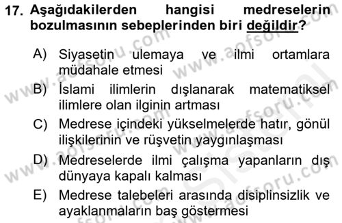 Eğitim Tarihi Dersi 2018 - 2019 Yılı (Vize) Ara Sınav Soruları 17. Soru