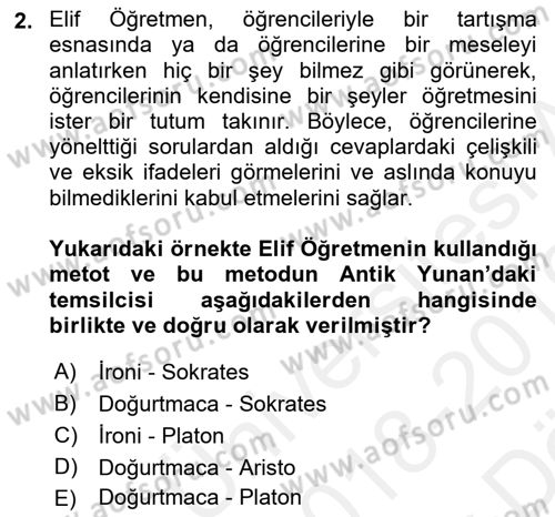 Eğitim Tarihi Dersi 2018 - 2019 Yılı (Vize) Ara Sınav Soruları 2. Soru