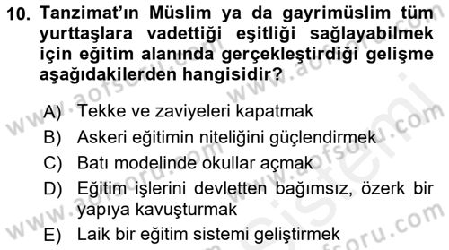 Eğitim Tarihi Dersi 2018 - 2019 Yılı (Final) Dönem Sonu Sınav Soruları 10. Soru