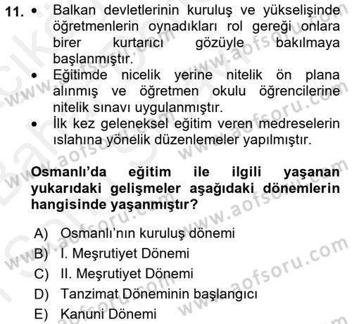 Eğitim Tarihi Dersi 2018 - 2019 Yılı (Final) Dönem Sonu Sınav Soruları 11. Soru
