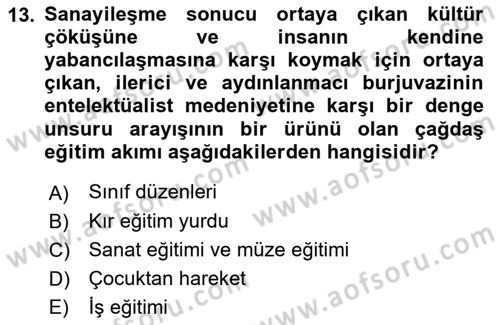 Eğitim Tarihi Dersi 2018 - 2019 Yılı (Final) Dönem Sonu Sınav Soruları 13. Soru