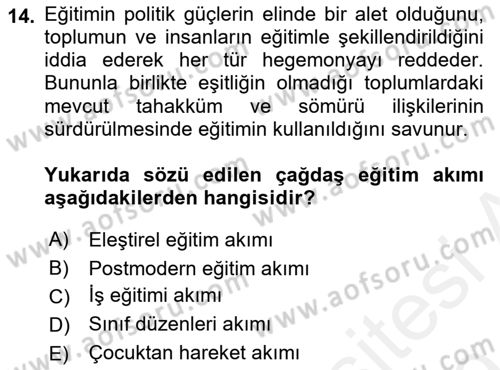 Eğitim Tarihi Dersi 2018 - 2019 Yılı (Final) Dönem Sonu Sınav Soruları 14. Soru