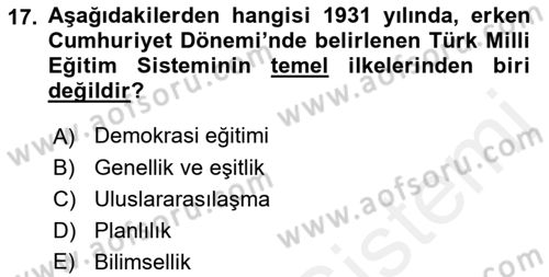 Eğitim Tarihi Dersi 2018 - 2019 Yılı (Final) Dönem Sonu Sınav Soruları 17. Soru