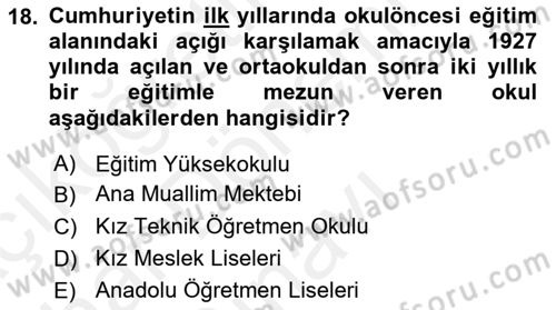 Eğitim Tarihi Dersi 2018 - 2019 Yılı (Final) Dönem Sonu Sınav Soruları 18. Soru