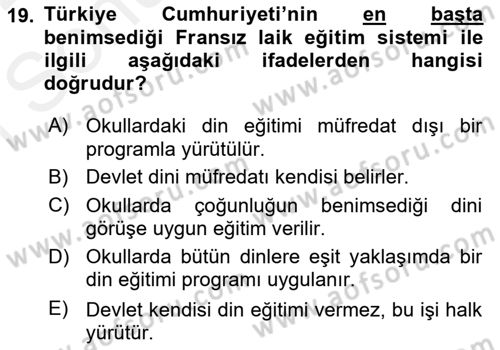 Eğitim Tarihi Dersi 2018 - 2019 Yılı (Final) Dönem Sonu Sınav Soruları 19. Soru