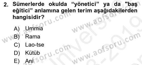 Eğitim Tarihi Dersi 2018 - 2019 Yılı (Final) Dönem Sonu Sınav Soruları 2. Soru