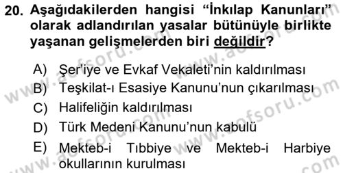 Eğitim Tarihi Dersi 2018 - 2019 Yılı (Final) Dönem Sonu Sınav Soruları 20. Soru