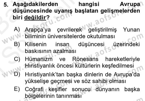 Eğitim Tarihi Dersi 2018 - 2019 Yılı (Final) Dönem Sonu Sınav Soruları 5. Soru