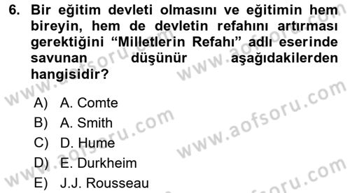 Eğitim Tarihi Dersi 2018 - 2019 Yılı (Final) Dönem Sonu Sınav Soruları 6. Soru