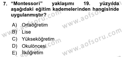 Eğitim Tarihi Dersi 2018 - 2019 Yılı (Final) Dönem Sonu Sınav Soruları 7. Soru
