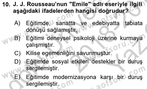 Eğitim Tarihi Dersi 2018 - 2019 Yılı Yaz Okulu Sınav Soruları 10. Soru