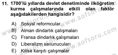 Eğitim Tarihi Dersi 2018 - 2019 Yılı Yaz Okulu Sınav Soruları 11. Soru
