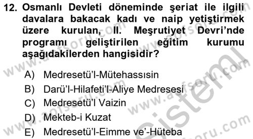 Eğitim Tarihi Dersi 2018 - 2019 Yılı Yaz Okulu Sınav Soruları 12. Soru